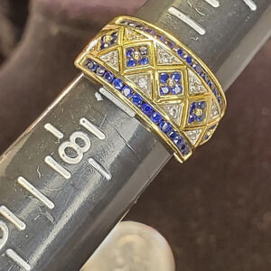 0224. Designed by SUN Jewelry 🌞 Lab Sapphires and Crystals 💍 w/14k Gold Finish